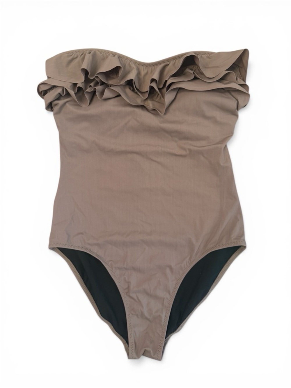 NWT Red Carter Ruffled One-Piece Swimsuit Taupe Mushroom Small Removable strap